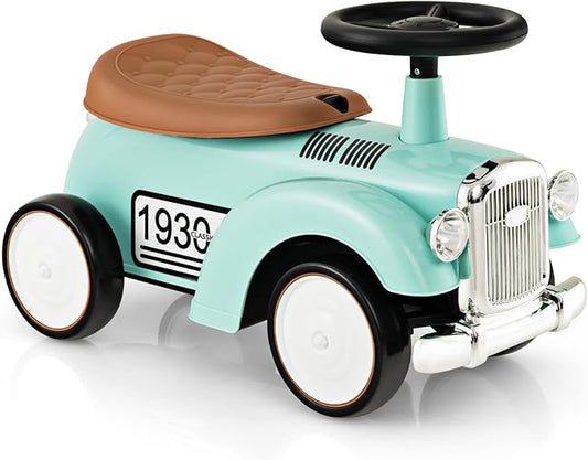 HONEY JOY Ride On Push Car, Outdoor Toddler Riding Toys w/Steering Wheel, Horn & Storage, Foot-to-Floor Sliding Car, No Batteries, Retro Baby Ride On Toys for Boys and Girls (Green)-BubblyBeeBaby