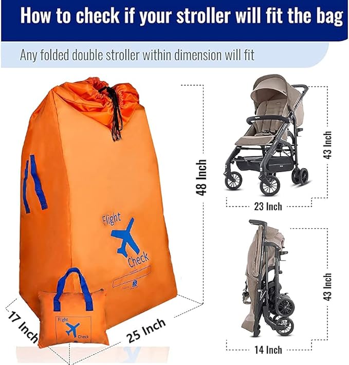 Alnoor USA Gate Check Bag for Single & Double Stroller Travel Bag for Air Plane | Extra Large & Ultra Durable - Includes Padded Shoulder Straps for Comfort & Durability With Pouch – Bonus E-Book-BubblyBeeBaby