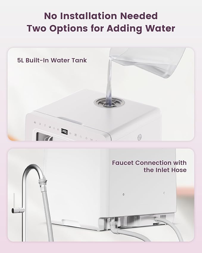 HAVA Countertop Dishwasher with Water Softener and Enhanced Energy Efficiency, Portable Dishwasher with 8 Wash Programs, Child Lock & Delayed Start Function, No Installation Needed - Misty Lilac-BubblyBeeBaby