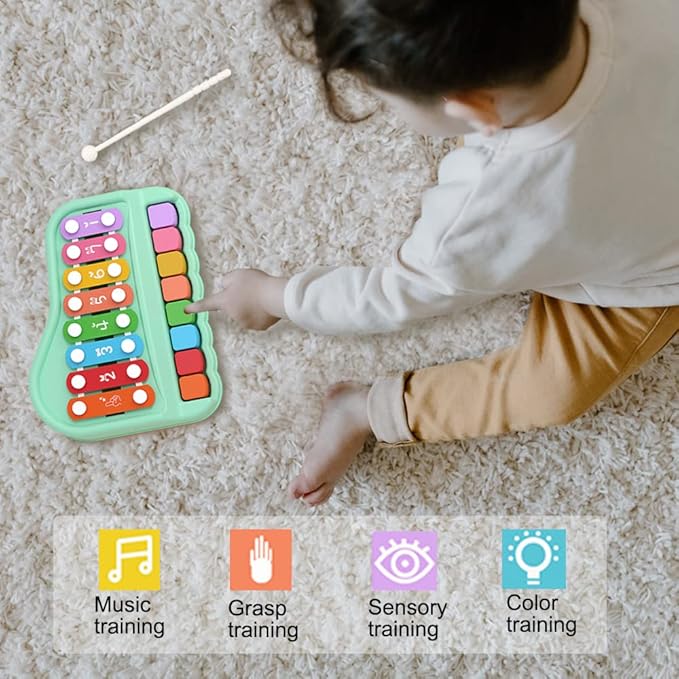 2 in 1 Baby Piano Xylophone for Toddlers 1-3 Years Old, 8 Multicolored Key Keyboard Baby Xylophone Piano, Preschool Educational Musical Learning Instruments Toy for Baby Kids Girls Boys-BubblyBeeBaby