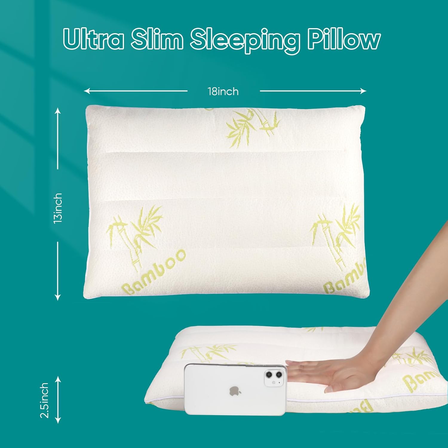 MINUPWELL Ultra Flat Small Pillow for Sleeping, 18x13 in Small Pillow for Travel 7D High Support 2.5 inch Height Ultra Thin Pillows -Mini Pillow - Rayon Derived from Bamboo