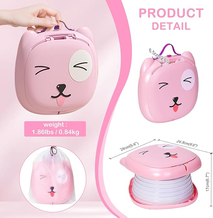 2025 Upgraded Portable Potty Training, Travel Potty for Toddler, portable toilet for kids Foldable, Apply to Seat Emergency Toilet for Camping, Outdoor,Car, Indoor(Pink)-BubblyBeeBaby