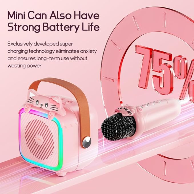 Karaoke Machine with 2 Wireless Microphones for Kids Adults,Portable Bluetooth Speaker Girls Toddlers Toy Gift for Aged 3-12 Year Birthday Parties Christmas Party - Pink-BubblyBeeBaby