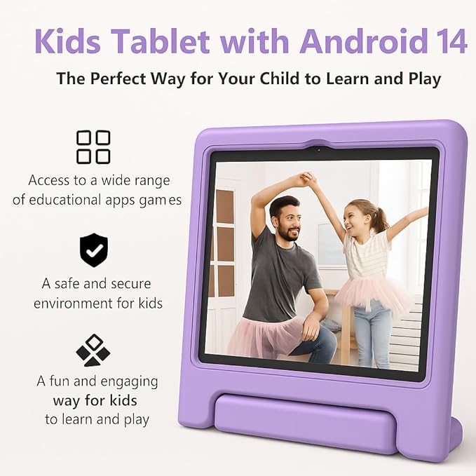 10.1" Kids Tablet Android 14 | 64GB Octa-Core 8GB RAM | Shockproof Case & Parental Control | 12H Fast Charge | HD Display w/Google Kids Space & Educational Apps | WiFi 6/Bluetooth/GPS | Ages 3-12-BubblyBeeBaby