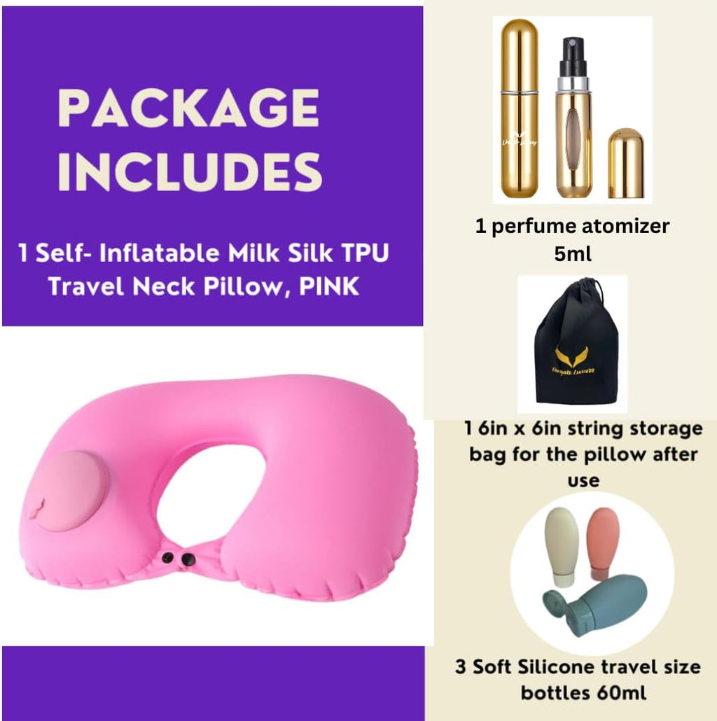 Airplane Pillow - Inflatable Travel Pillow - Airplane Essentials - Travel Neck Pillow - Inflatable Neck Pillow for Traveling - Neck Pillows for Travel - Blow Up Airplane Pillow - Milk Silk TPU