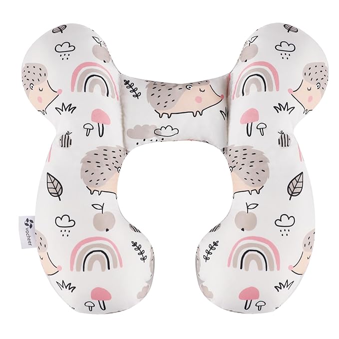 vocheer Baby Travel Pillow(Upgraded), Head and Neck Support Pillow for Pushchair, Car Seat,Stroller, Bouncer, Cotton, Hedgehog-BubblyBeeBaby