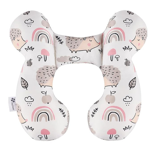 vocheer Baby Travel Pillow(Upgraded), Head and Neck Support Pillow for Pushchair, Car Seat,Stroller, Bouncer, Cotton, Hedgehog-BubblyBeeBaby