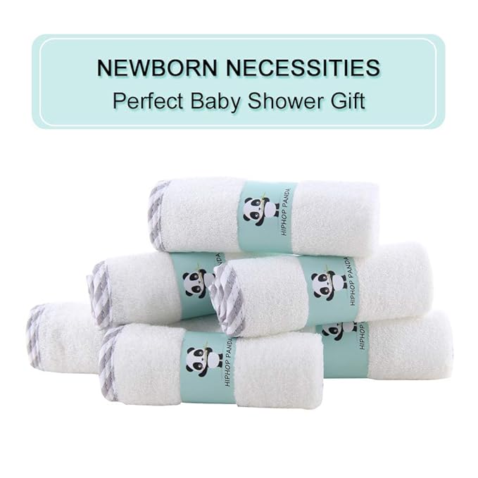 HIPHOP PANDA Baby Washcloths, Rayon Made from Bamboo - 2 Layer Ultra Soft Absorbent Newborn Bath Face Towel - Reusable Baby Wipes for Delicate Skin - Gray Stripe, 30 Pack-BubblyBeeBaby