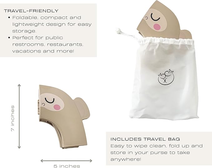 Hippypotamus Travel Potty Seat for Toddler - Folding Potty Training Seat - Portable Toilet Seat Cover for Baby & Kids (BEIGE Monkey)-BubblyBeeBaby