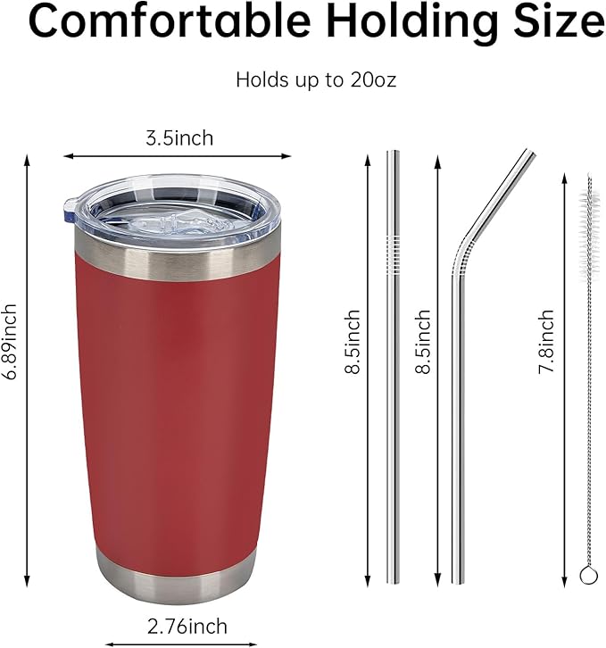 IEOVIEE 32 Pack 20oz Stainless Steel Bulk Tumblers with Lids and Straws Double Wall Insulated Travel Mug Durable Powder Coated Tumbler Bulk Cup for Cold and Hot Drinks(Red)-BubblyBeeBaby