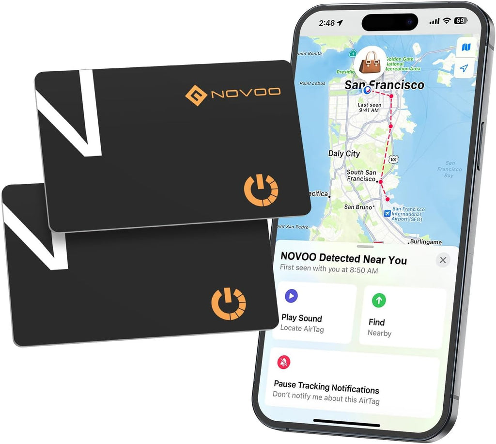 NOVOO Air Locator Tag (iOS Only) Wallet Tracker Card with Find My, Smart Card Bluetooth Tracker, 6 Years Battery, IP68 Waterproof, 1.6mm Keys Finder and Item Locator for Keys, Bags, Passport(2 Pack)