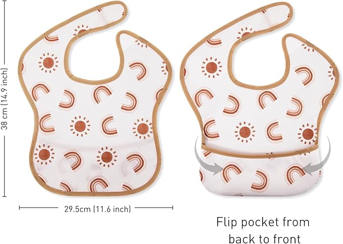 Mess Proof Baby Bib 3 Pack, Waterproof Led Weaning Baby Feeding Bibs with Food Catcher, Travel Feeding Bibs-BubblyBeeBaby