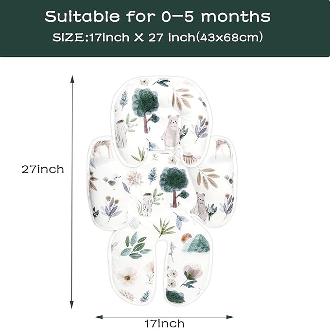 2 in 1 Infant Car Seat Insert, Car Seat Head Support Baby Girls Boys, Soft Newborn Carseat Insert Cushion, Perfect for Carseats, Strollers, Swings (White Animals)-BubblyBeeBaby