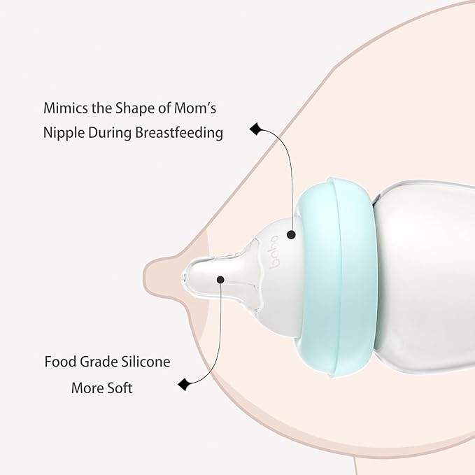 YOHKOH Natural Glass Baby Bottle with Natural Response Nipple, Newborn Anti-Colic Baby Bottles, Wide Neck Mushroom Cap Baby Bottle, Clear (8.8ounce (Pack of 4), Multicolour2)-BubblyBeeBaby