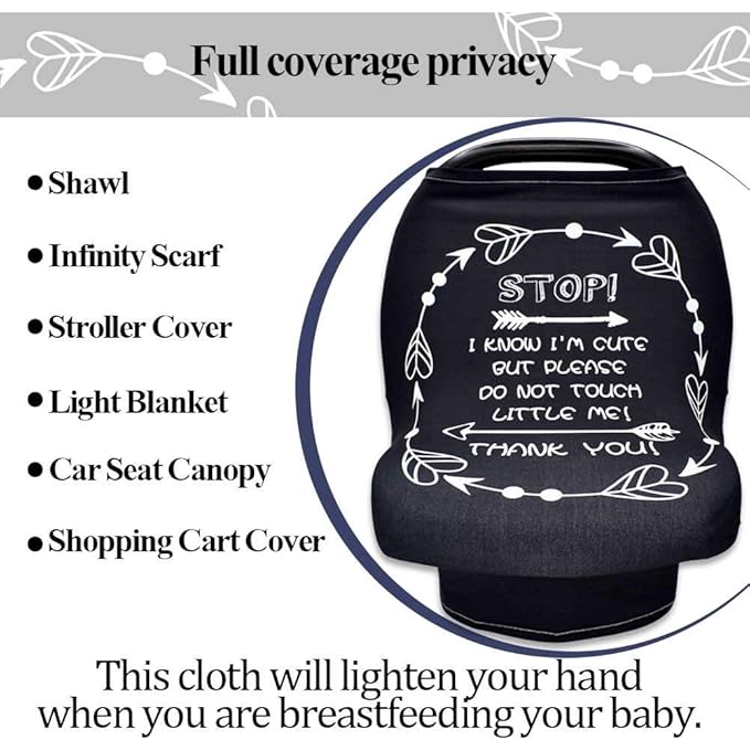 Car Seat Covers for Babies, No Touching Sign Car seat Canopy, Infant Stroller Covers for Newborn Girl Boy, Multiuse Nursing Covers for Breastfeeding, Ultra-Soft Breathable, High Chair Cover, Black-BubblyBeeBaby