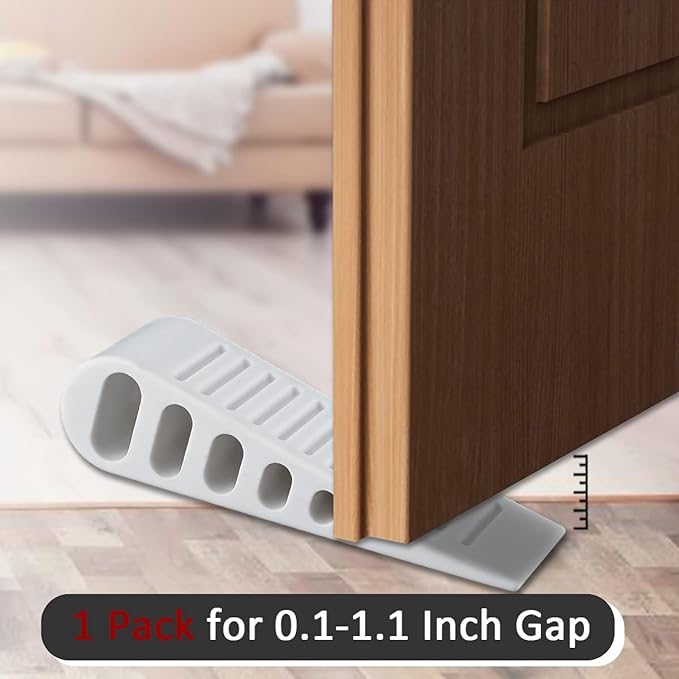 JQK Rubber Door Stopper Wedge, White 2 Pack Soft TPR Premium Door Stops for Bottom of Heavy Duty Door on Tile, Concrete, Carpet, Wooden Floor, DSB61-WH-P2-BubblyBeeBaby