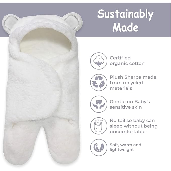 Jam Naturals-Cute Bear Organic Newborn Swaddle Wrap- Gender Neutral Soft Baby Blanket (White, 3-6m)-BubblyBeeBaby