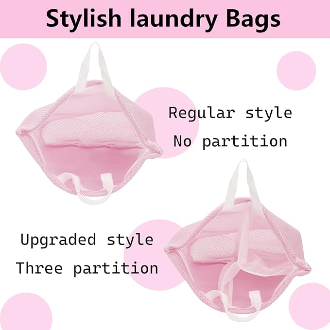 2 Pcs Special Zoning laundry bag for delicates with handles mesh laundry bags washing machine laundry totes travel storage and sorting bag (Pink2)-BubblyBeeBaby