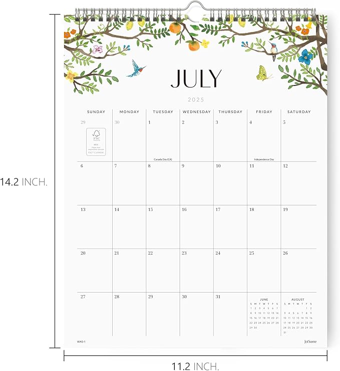 Jotsome Wall Calendar 2025-2026, Academic Monthly Wall Calendar From July 2025 to December 2026 11.2x14.2 inch Wall Decoration for Home and Office, Easy Planning (Florals, 11.2" x 14.2")-BubblyBeeBaby