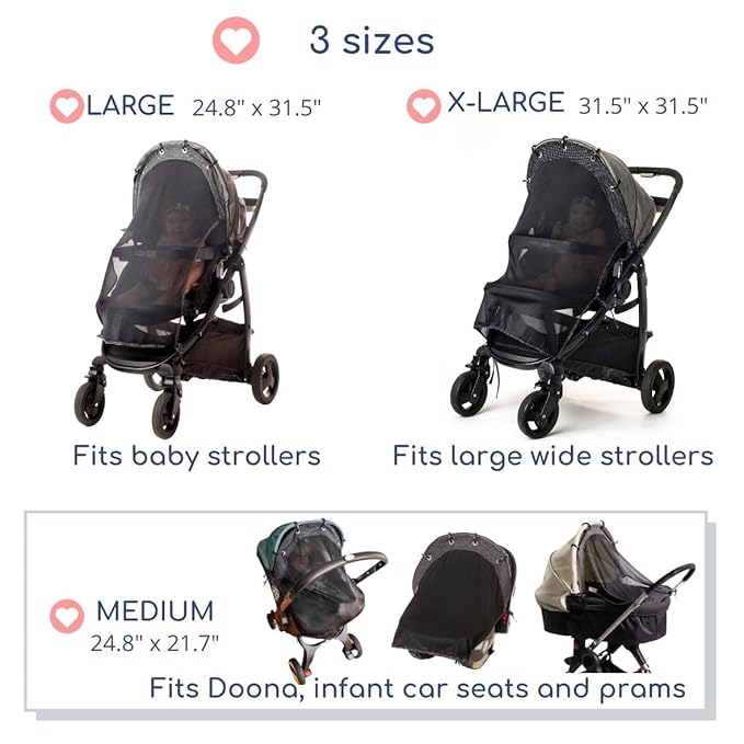 Stroller Sun Shade - Universal UV Protection Cover for Strollers Sunshade with See Through, Clip-On Sun Blocker, Sun Shield for Baby, Breathable Adjustable Fit, Full Coverage, Medium-BubblyBeeBaby