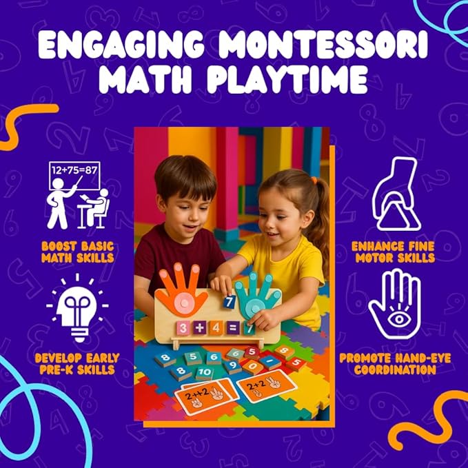 Montessori Educational Math Manipulatives Number Counting Kids 3 to 5 Homeschool Kindergarten, Interactive Learning Toy for Toddlers Preschoolers, Boys, Girls, Math Games, STEM Activities-BubblyBeeBaby