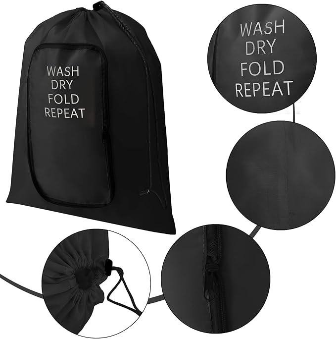 2 Pcs Travel Laundry Bag Washable Dirty Clothes Bag with Drawstring and Zipper for Suitcase, 22 x 18 Inch (Pink, Black,Classic)-BubblyBeeBaby