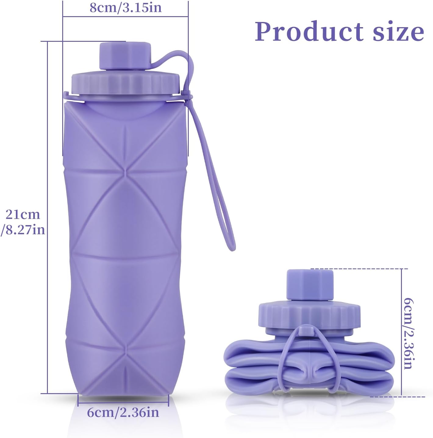 YCT Collapsible Silicone Travel Water Bottle 20oz (600ml), Reuseable Leakproof BPA Free Foldable Sports Bottle, with Carrying Strap, Blue + Pink