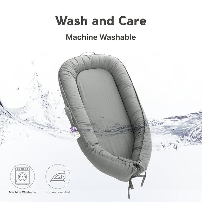 Infant Lounger, Baby Nest Cover for Baby Girls & Boys, Newborn Essentials for Baby 0-12 Months, 100% Cotton Breathable, Co Sleeper Portable Travel Bed (SlateGray, Cotton)-BubblyBeeBaby