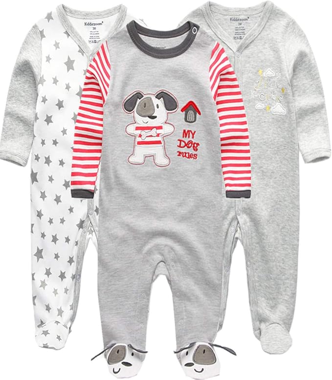 Kiddiezoom Baby and Toddler Boys'Snug Fit Footed One-Piece Romper Jumpsuit Cotton Cotton Footed Outfit-BubblyBeeBaby