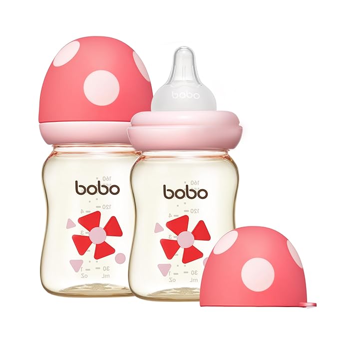 YOHKOH PPSU Baby Bottle Wide Neck, Newborn Anti-Colic Baby Bottle with Natural Response Nipple, Streamlined Body, Easy to Clean (5.4oz (Pack of 2), Red)-BubblyBeeBaby