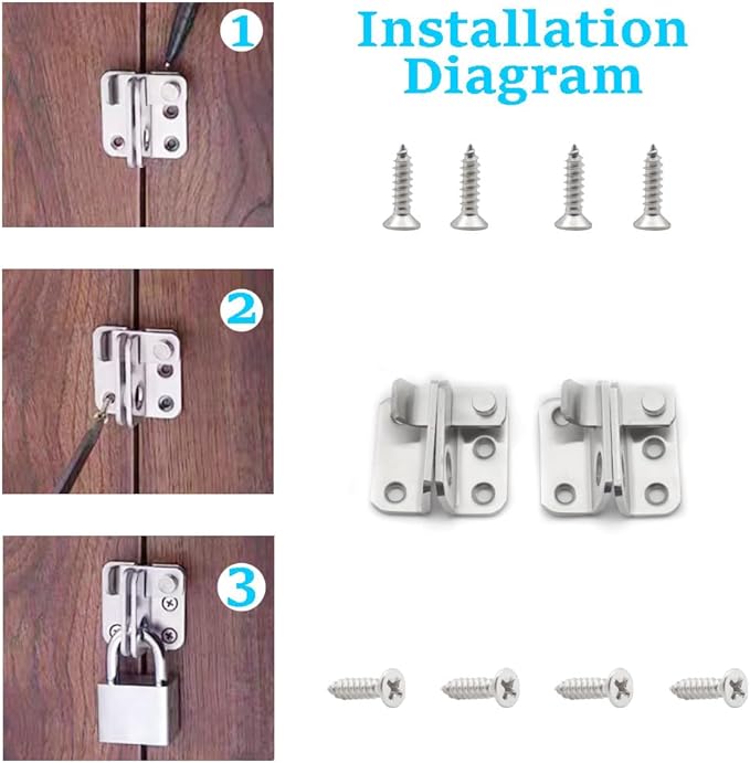 2 Pairs Slide Bolt Gate Latch Stainless Steel Brushed Finish Padlock Anti-Theft Hasp with Screws for Window Bedroom Bathroom Cabinet Mailbox Garden Pet Cage(UMK)-BubblyBeeBaby