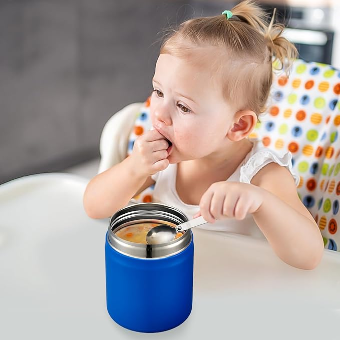 17oz Soup Thermo for Hot Food Kids Insulated Vacuum Food Jar with Stainless Steel Spoon Wide Mouth Thermo Leakproof Lunch Food Container Kids Hot Lunch Box (Blue)-BubblyBeeBaby