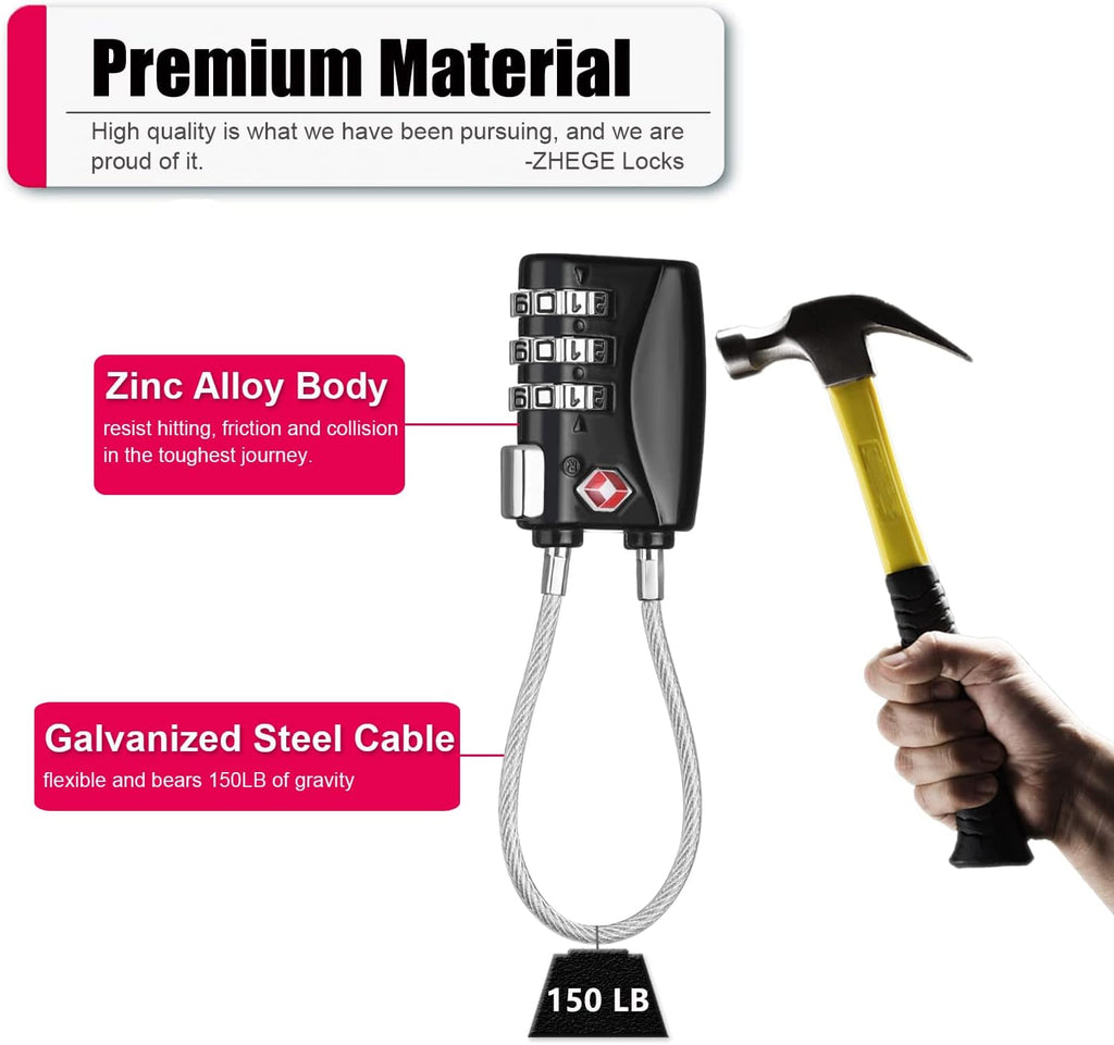 ZHEGE TSA Luggage Locks 4 Pack Travel Padlocks for Suitcase, Baggage, Backpack, Pistol Case (Black)