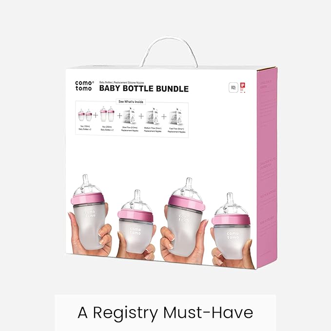 Comotomo Baby Bottle Bundle, Pink, (7 Piece Set)-BubblyBeeBaby