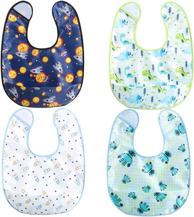 Baby bibs Waterproof Toddler bib - Feeding bib with Pocket for Infant Boy Girl Washable 6-36M-BubblyBeeBaby