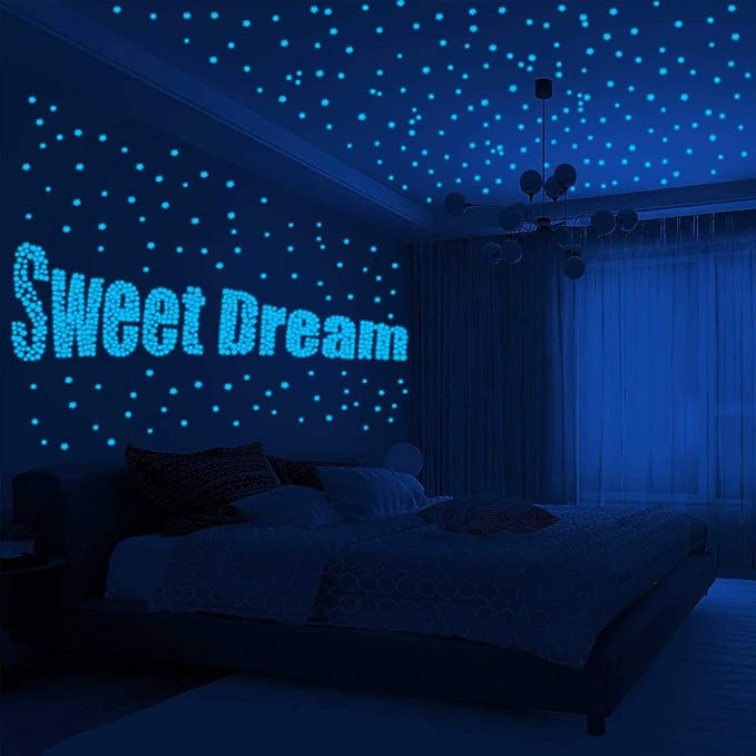 1230 PCS Glow in The Dark Stars Wall Stickers, 3D Adhesive Dots Decor Starry Sky Decor for Kids Bedroom, Beautiful Wall Decals (Blue)-BubblyBeeBaby