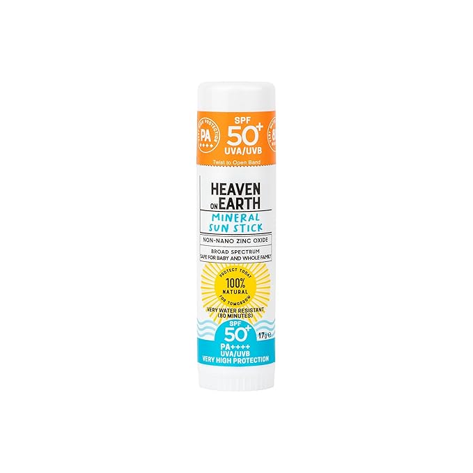 Heaven on Earth Mineral Sunscreen Stick SPF 50+ 100% Natural Non Nano Zinc Oxide, Organic Ingredients, Broad Spectrum UVA/UVB Protection for Kids, Babies, Adults-BubblyBeeBaby
