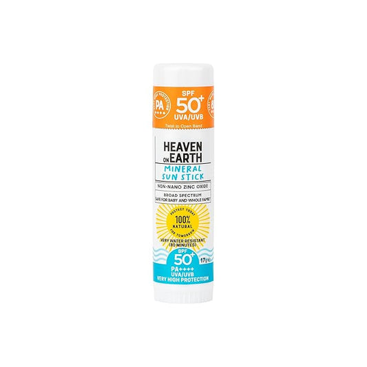 Heaven on Earth Mineral Sunscreen Stick SPF 50+ 100% Natural Non Nano Zinc Oxide, Organic Ingredients, Broad Spectrum UVA/UVB Protection for Kids, Babies, Adults-BubblyBeeBaby
