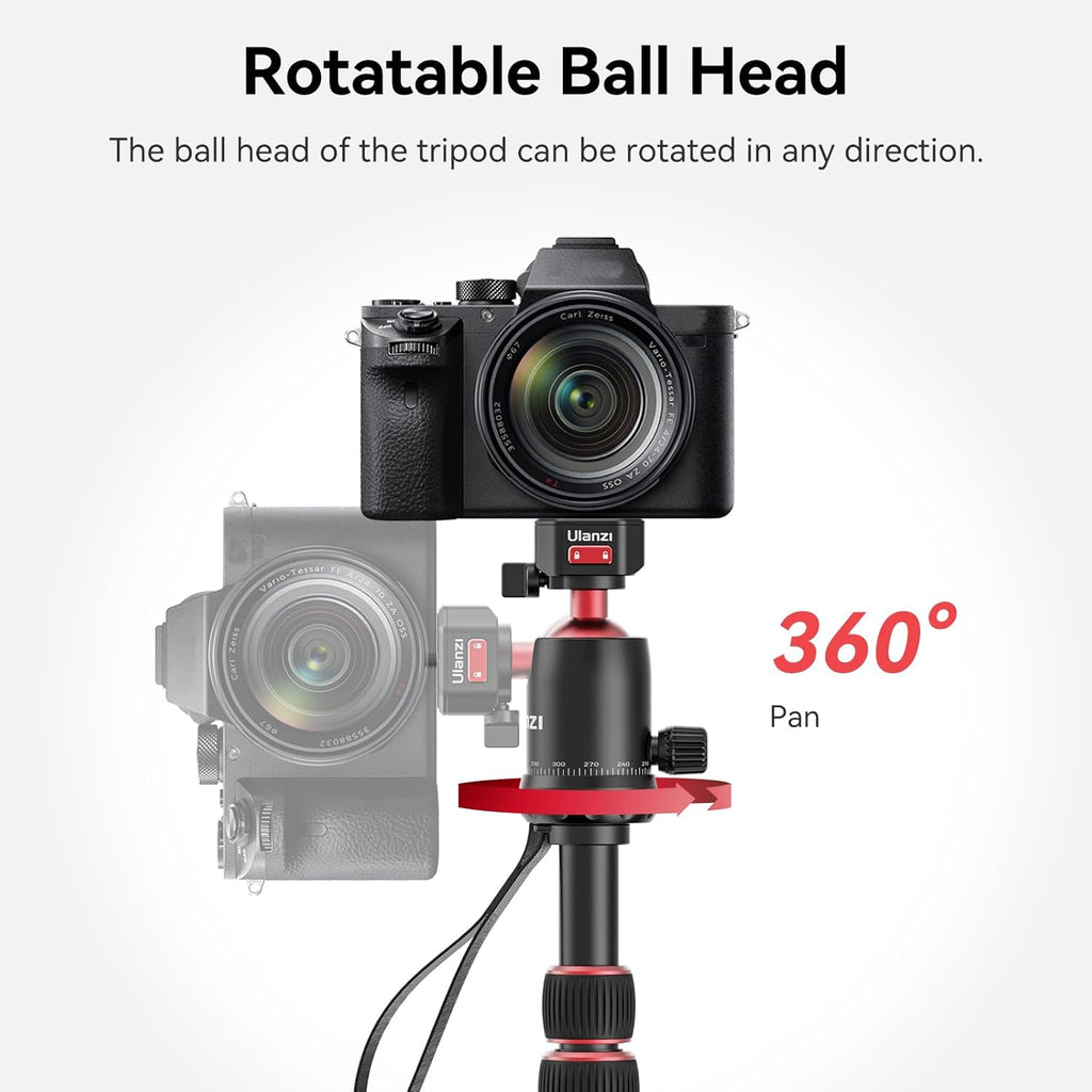 ULANZI TT31 72.4" Camera Tripod, Foldable Tripod & Monopod Aluminum w Claw Quick-Release Plate, 360°Ball Head Detachable w 180°Revertible Legs, Weight 3.42lb, Payload 33lb,for Camera/DSLR/Camcorder