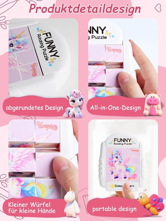 16-Piece Rotating Puzzles for Kids 4-6, Toddlers Puzzles 2-4, Road Trip, Airplane Activities Game, Travel Toys - Brain Teaser, Fine Motor Skills - Birthday Gifts Boys & Girls - Pink Alicorn-BubblyBeeBaby