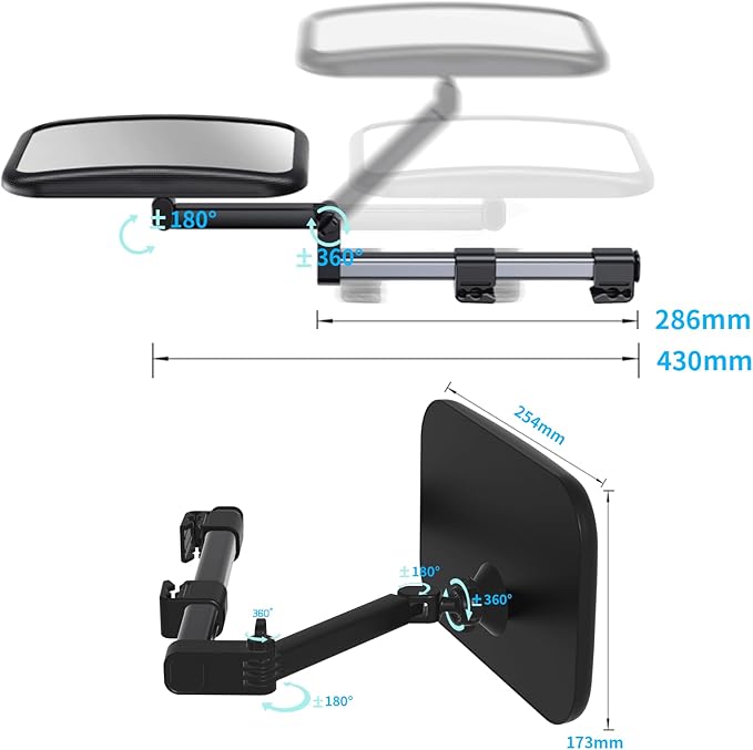 Baby Car Mirror Rear Facing, Safety Adjustable Car Seat Mirror for Baby Extendable Camera Monitor with Hook Clip Design Clear View ShatterProof + 2 Baby on Board Stickers,2 Seat Headrest Hook-BubblyBeeBaby