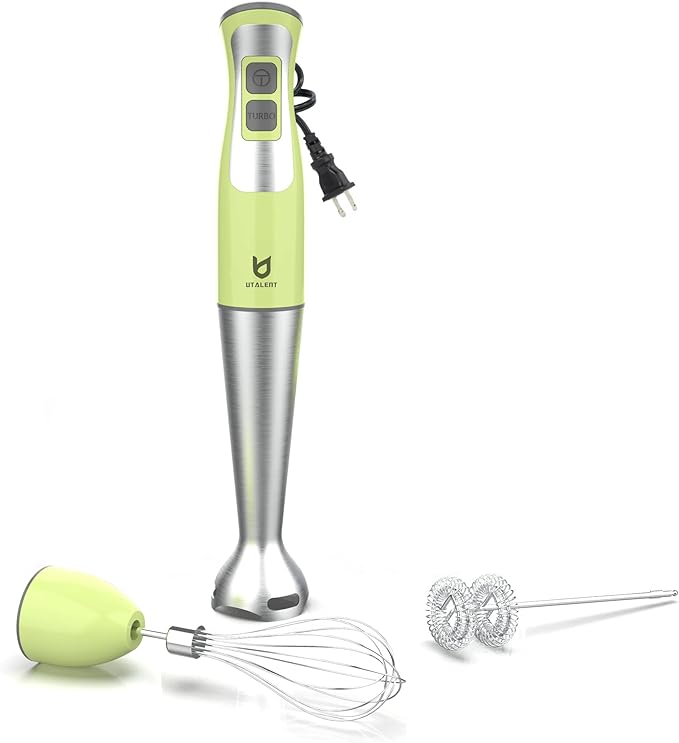 Immersion Hand Blender, UTALENT 3-in-1 8-Speed Stick Blender with Milk Frother, Egg Whisk for Coffee Milk Foam, Puree Baby Food, Smoothies, Sauces and Soups - Green-BubblyBeeBaby
