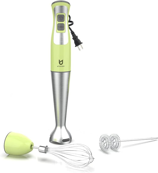 Immersion Hand Blender, UTALENT 3-in-1 8-Speed Stick Blender with Milk Frother, Egg Whisk for Coffee Milk Foam, Puree Baby Food, Smoothies, Sauces and Soups - Green-BubblyBeeBaby