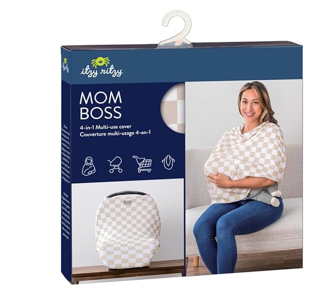 Itzy Ritzy 4-in-1 Nursing Cover, Car Seat Cover, Shopping Cart Cover & Infinity Scarf – Breathable, Multi-Use Nursing Cover Up for Breastfeeding, Carseat Canopy & Stroller Cover (Checkerboard)-BubblyBeeBaby