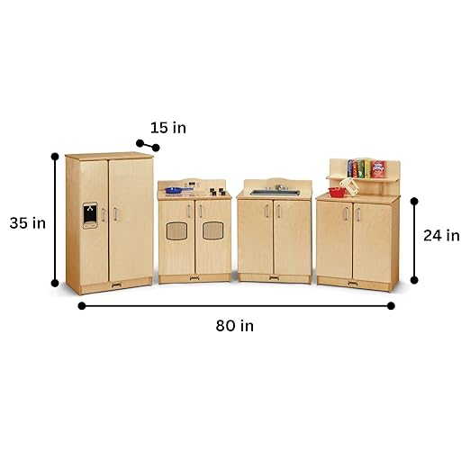 Jonti-Craft 2411JC Culinary Creations Play Kitchen, 35 x 80 x 15 inches, Natural Wood, 4 Piece Set-BubblyBeeBaby
