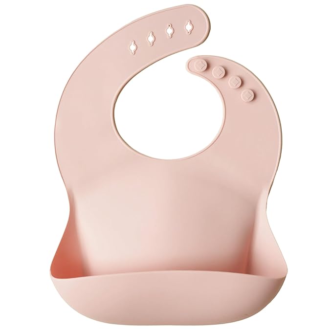 mushie Silicone Baby Bib | Adjustable Fit Waterproof Bibs (Blush)-BubblyBeeBaby