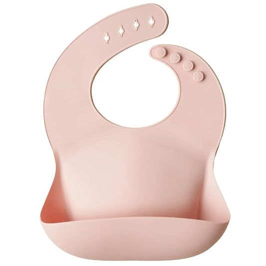 mushie Silicone Baby Bib | Adjustable Fit Waterproof Bibs (Blush)-BubblyBeeBaby
