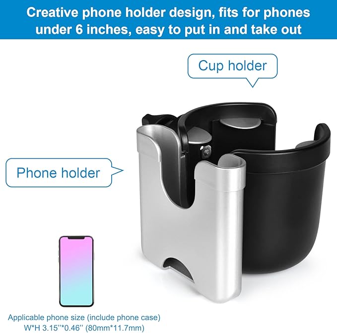 Accmor Stroller Cup Holder with Phone Holder, Bike Cup Holder, Universal Cup Holder for Uppababy Nuna Doona Strollers, 2-in-1 Cup Phone Holder for Stroller, Bike, Wheelchair, Walker, Scooter-BubblyBeeBaby