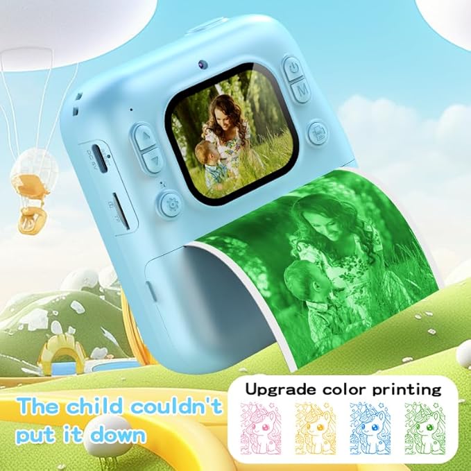 Instant Print Camera for Kids, 2.0" IPS Screen with Video Recording, 32GB Expandable, 1800mAh Battery, Includes 40+ Zink Paper, Birthday Gift for Girls Boys Age 3-12-BubblyBeeBaby
