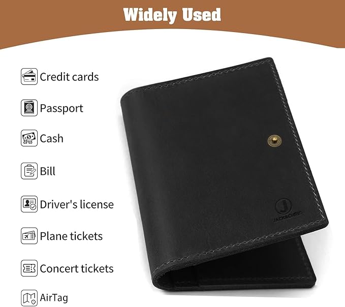 Jack&Chris Genuine Leather Passport Holder for Travel, RFID Blocking Handmade Passport Holder with Card Case Organized & Safe, Quality Travel Essentials for Women and Men for Gifting, Black-BubblyBeeBaby